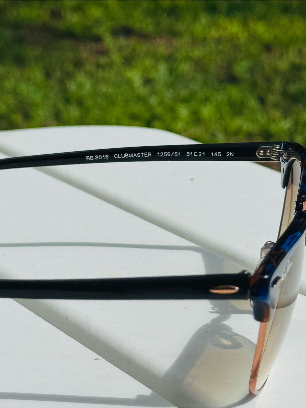 Ray-Ban Clubmaster Sunglasses - Blue Tortoise Top with Brown Gradient Lenses - Picture 4 of 8